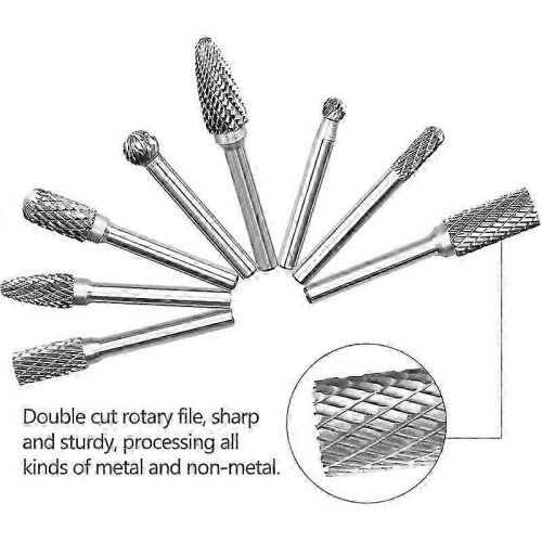 Rotary Burrs, Double Cut Burrs, 8 Pieces Double Cut Steel Solid Burrs Set 6mm Shank Tools Drill 2