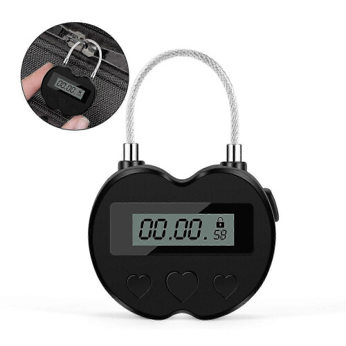 Time Lock LCD Display Time Lock Travel , Waterproof USB Rechargeable Temporary Padlock black