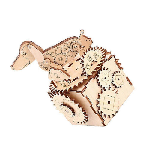 Wooden Musical Box for Decoration Dog Pattern 1Pcs Educational Assembly Toy 1