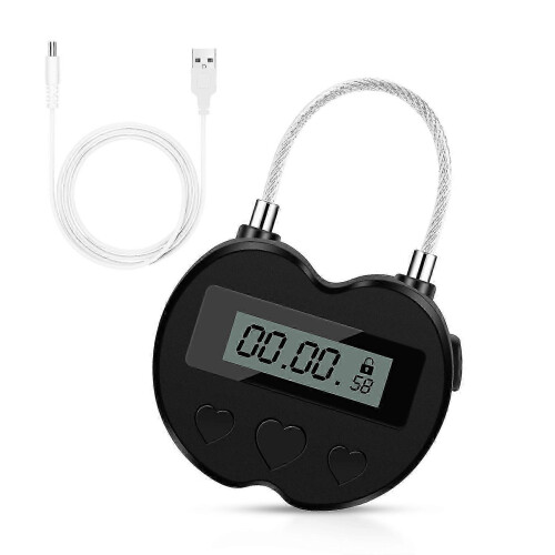 Time Lock LCD Display Time Lock Travel , Waterproof USB Rechargeable Temporary Padlock black 1