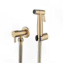 Wall-Mounted Bidet Sprayer Kit Brushed Gold with Shower and Shut-Off Valve for Bathroom Toilet Use