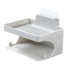 Porte-savon de salle de bain sans perçage, organisateur double couche 3 pièces, gris
