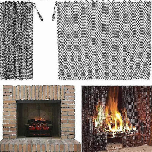 2 Pack Fireplace Screen(24x19in), Fireplace Screen Grate, Spark Guard Chain, Doors, Protect