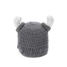 Kids Winter Hat Bull Horn Beanie Handmade Knitted for Baby