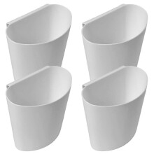Cestini sospesi, set da 4 pezzi con fondo rotondo, contenitori portaoggetti con carrello per l'organizzazione dell'ufficio, in plastica bianca.