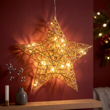 GEEZY Light Up Star Large Christmas Decoration Gold Hanging LED Window Star with Timer