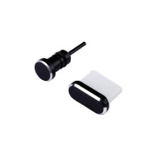 Juego de 2 tapones antipolvo negros para conector de auriculares de 3,5 mm y USB tipo C.