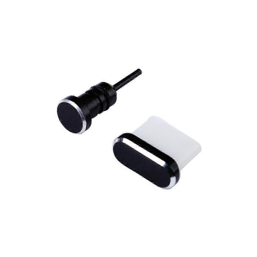 Black 2Pcs Anti Dust Plug Set for 3.5mm Earphone Jack and USB Type C