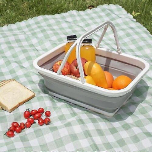 Foldable Laundry Basket Shopping Basket Foldable Box Silicone Plastic Handle Washing Dishes, Campin 1