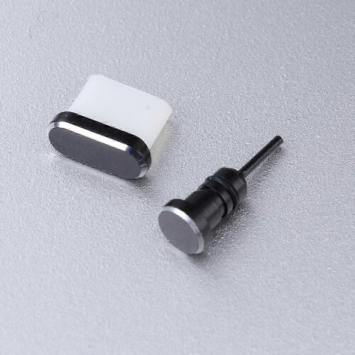 Black 2Pcs Anti Dust Plug Set for 3.5mm Earphone Jack and USB Type C 2