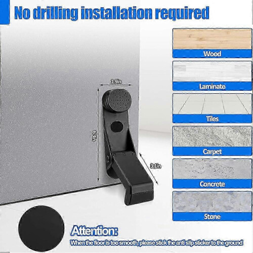 No-Drill Bottom Door, Kickdown Rubber Foot Door Holder Keep Door Open, Wall Floor Protector Black 2