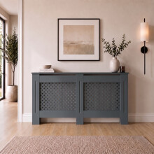 1520mm Radiator Cover Anthracite Grey Painted Traditional Cross Slat MDF Cabinet for Radiators Large