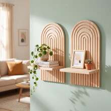 Boho wandplanken, set van 2 – Natuurlijk grenenhout, 35x18x13 cm