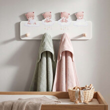 Kinderkapstok met 4 haken, 15 x 38 cm, MDF & grenenhout