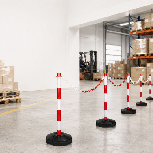 Absperrpfosten aus Kunststoff mit Kette, rot/weiß – 10er-Pack 2