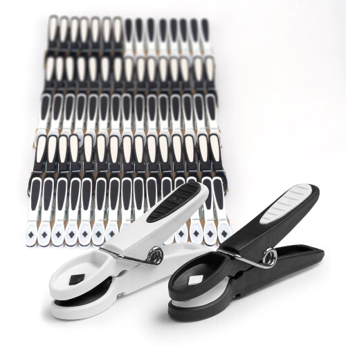 Winddichte Wäscheklammern mit Softgriff, 75er-Packung, Schwarz/Weiß 1