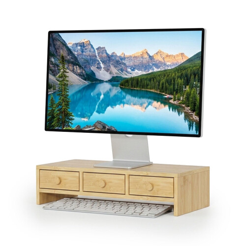 Monitorständer mit 3 Schubladen, Holzoptik, MDF 1