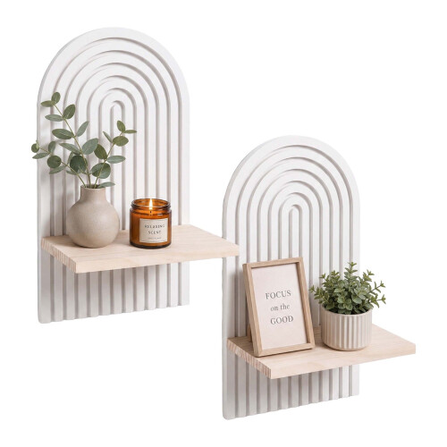Boho houten wandplankenset, naturel wit, 2 stuks 1