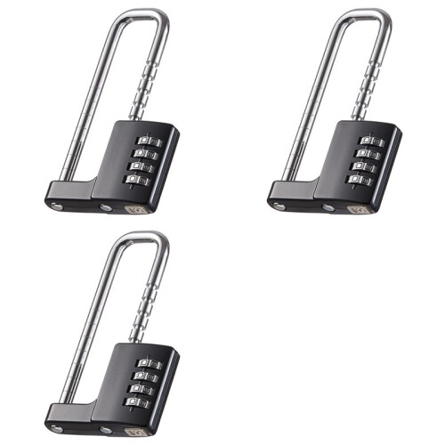 3X Cabinet Lock,Combination Padlock,Stainless Steel Gym Locker Lock Code Long Adjustable Shackle Lock Black 1