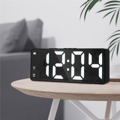 Digital Alarm Clock 12/24H Display Voice Control Temp Snooze Night Mode Adjustable Brightness LED Clocks No Battery