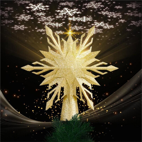 Christmas TreeTopper Snowflake Lights TreeTopper Rotating LED Snowflake Projector Glitter Projector US Plug 2