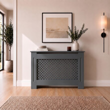 1120mm Radiator Cover Anthracite Grey Painted Traditional Cross Slat MDF Cabinet for Radiators Medium