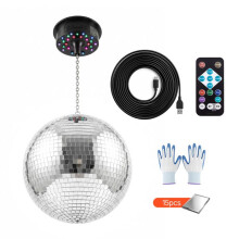 Facettenbal 300 mm Zilver-Duoku-met Motor, Afstandsbediening en LED RGB, 6 Instelbare Snelheden (0/3/6/9/12/15 omw/min), voor Feesten