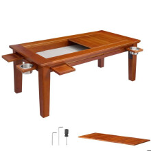 Converteerbare Salontafel voor Bordspellen - Duoku - 1,2x0,6x0,45 m voor 4 Spelers, met Afneembaar Blad, Speelmat, 4 Bekerhouders