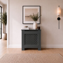780mm Radiator Cover Anthracite Grey Painted Traditional Cross Slat MDF Cabinet for Radiators Small