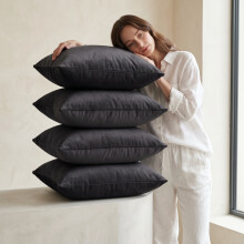 (Pack of 4, Plain Velvet Filled Cushion Charcoal) Velvet Cushions Filled 2 & 4-Pack Quilted Cushion Pads
