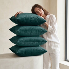 (Pack of 4, Plain Velvet Filled Cushion Green) Velvet Cushions Filled 2 & 4-Pack Quilted Cushion Pads