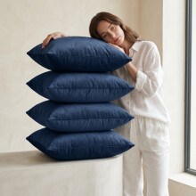 (Pack of 2, Plain Velvet Filled Cushion Navy) Velvet Cushions Filled 2 & 4-Pack Quilted Cushion Pads