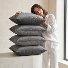 (Pack of 4, Plain Velvet Filled Cushion Grey) Velvet Cushions Filled 2 & 4-Pack Quilted Cushion Pads