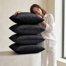 (Pack of 4, Plain Velvet Filled Cushion Black) Velvet Cushions Filled 2 & 4-Pack Quilted Cushion Pads