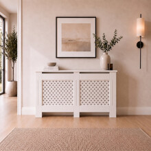 1520mm Radiator Cover White Painted Traditional Cross Slat MDF Cabinet for Radiators Large