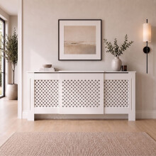 Heatsync Radiator Cover White Painted Traditional Cross Slat Shelves MDF Cabinet Shelf for Radiators, Living Rooms, Bedrooms, Adjustable