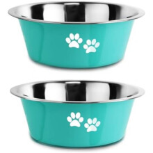 (Grau, S-860 ml) SUOXU Stainless Steel Dog Bowl 2 Pack 860ML Non-Slip Base Cat Dog Water Bowl for Large Medium Small Breeds Green