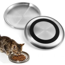 Katzennapf Edelstahl Flach 17cm – Non-Slip Cat Plate with Silicone Ring, Whisker-Friendly Design, Stackable for Cats & Small Dogs