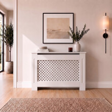 1120mm Radiator Cover White Painted Traditional Cross Slat MDF Cabinet for Radiators Medium