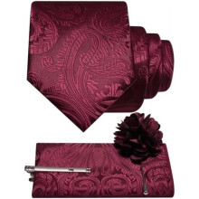 (Weinrot) JEMYGINS Men's Paisley Baroque Pattern Tie Set Polyester Elegant Pocket Square Tie Clip Lapel Flower for Wedding Business Multicolor