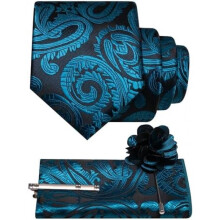 (Türkis) JEMYGINS Men's Paisley Baroque Pattern Tie Set Polyester Elegant Pocket Square Tie Clip Lapel Flower for Wedding Business Multicolor