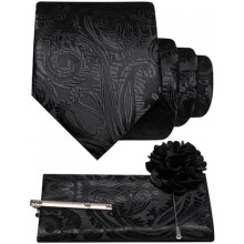 (Schwarz) JEMYGINS Men's Paisley Baroque Pattern Tie Set Polyester Elegant Pocket Square Tie Clip Lapel Flower for Wedding Business Multicolor