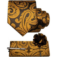 (Senfgelb) JEMYGINS Men's Paisley Baroque Pattern Tie Set Polyester Elegant Pocket Square Tie Clip Lapel Flower for Wedding Business Multicolor