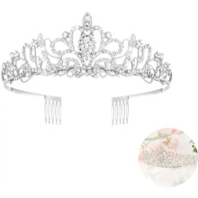 Yeenano Silver Tiara Princess Costume for Women Crown Girls Cinderella Dress Crown Birthday Tiara Wedding Headpiece for Weddings Parties Proms