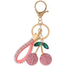 Copbopwn Cherry Keychain Alloy Rhinestone Pink Gold Charm for Car Bag Bag Charm Glitter Cherry Pendant Pink Keyring