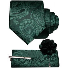 (Waldgrün) JEMYGINS Men's Paisley Baroque Pattern Tie Set Polyester Elegant Pocket Square Tie Clip Lapel Flower for Wedding Business Multicolor