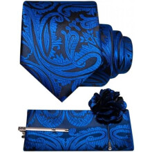 (Kobaltblau) JEMYGINS Men's Paisley Baroque Pattern Tie Set Polyester Elegant Pocket Square Tie Clip Lapel Flower for Wedding Business Multicolor