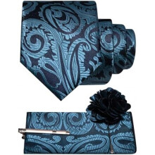 (Anthrazit) JEMYGINS Men's Paisley Baroque Pattern Tie Set Polyester Elegant Pocket Square Tie Clip Lapel Flower for Wedding Business Multicolor
