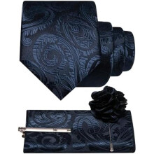 (Marineblau) JEMYGINS Men's Paisley Baroque Pattern Tie Set Polyester Elegant Pocket Square Tie Clip Lapel Flower for Wedding Business Multicolor