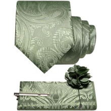 (Salbeigrün) JEMYGINS Men's Paisley Baroque Pattern Tie Set Polyester Elegant Pocket Square Tie Clip Lapel Flower for Wedding Business Multicolor